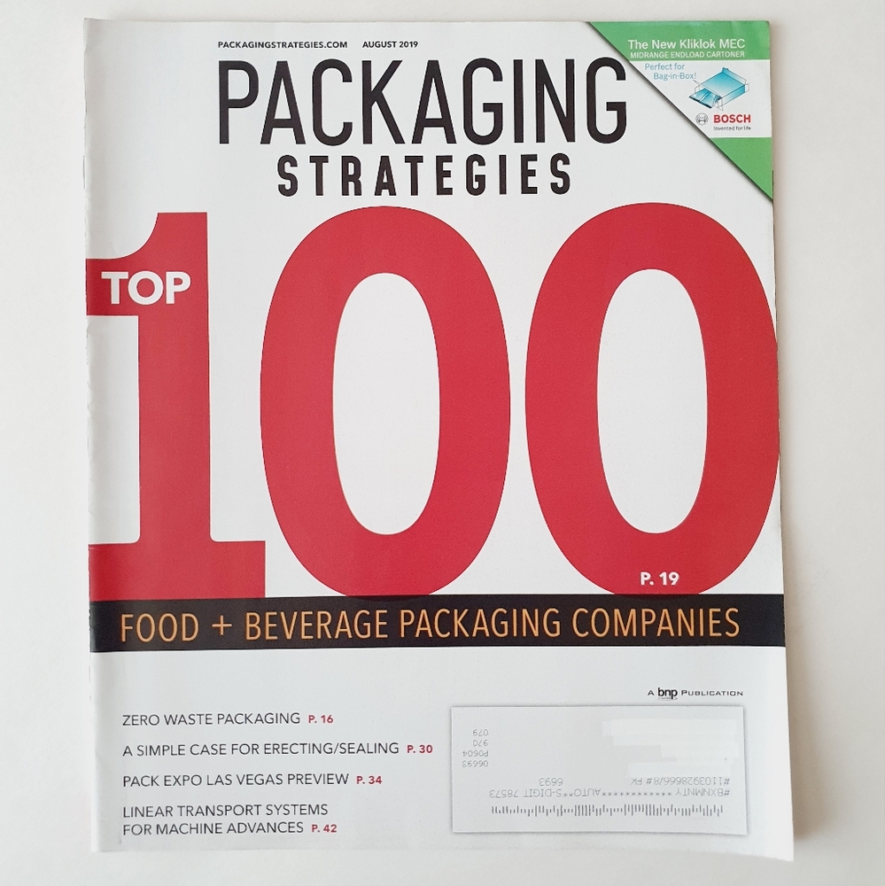 Packaging Strategies Magazine August, 2019 - Top 100 Food & Beverage Packaging